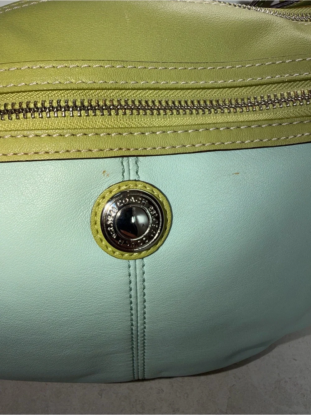 Coach Light Green/Lime and Mint/Seafoam Leather Laura Hobo Shoulder Bag